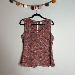 CAbi 3611 Good Luck Red Crane Print Peplum Tank top